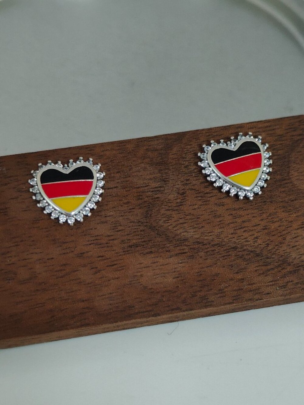 Germany Flag Travel Vacation Heart Stud Earring Exclusive Designed S925 Silver